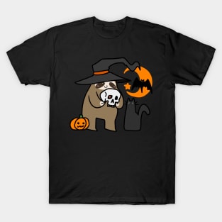 Witch Sloth Holding a Skull T-Shirt
